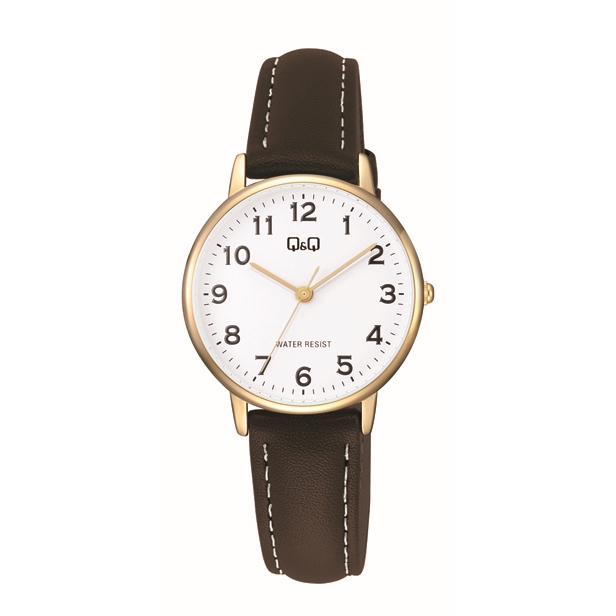 Q&Q horloge C65A-003 dames leder goudkleurig - Afbeelding 1