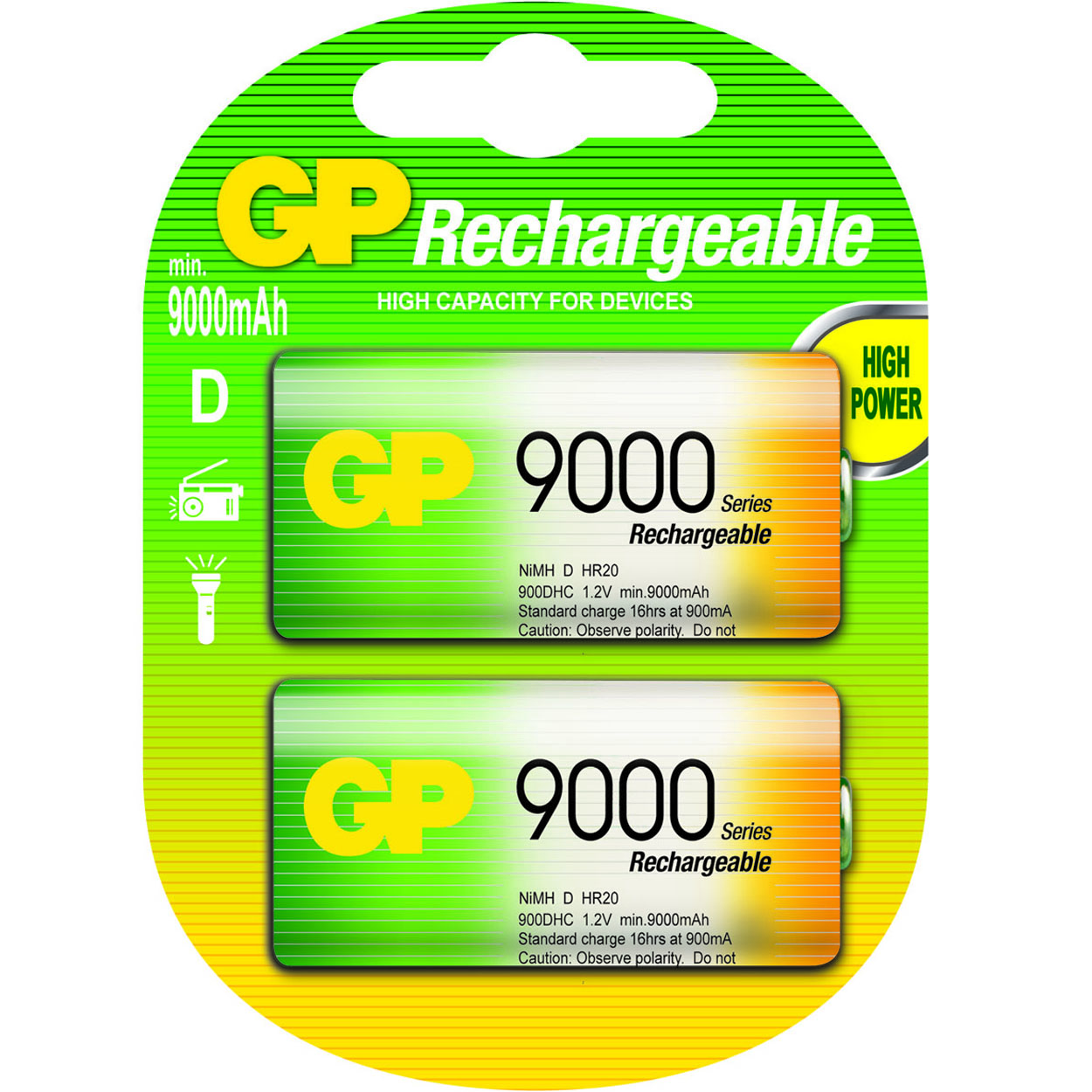 GP NiMH oplaadbare D Mono grote staaf, blister 2 900DHC - Afbeelding 1