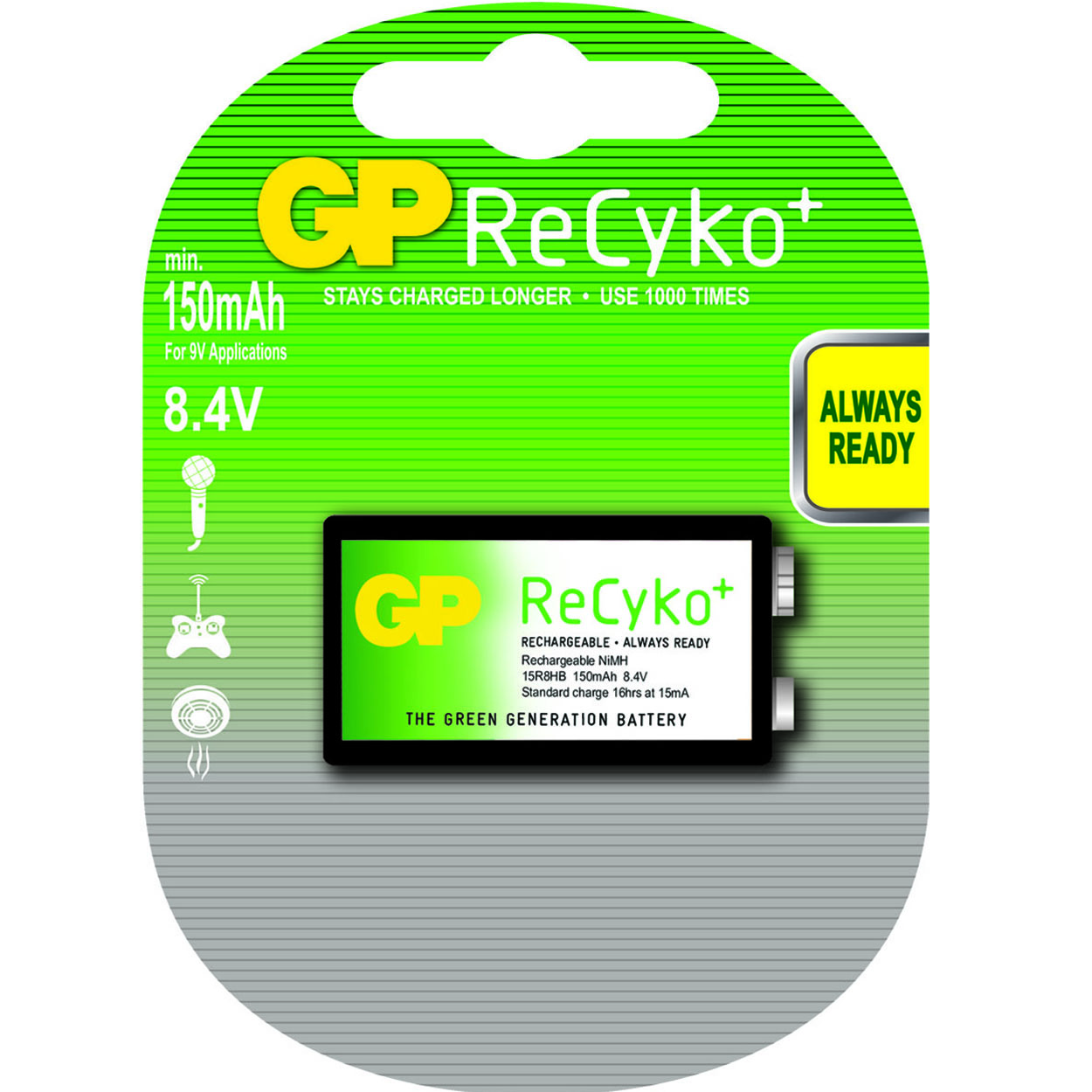 GP ReCyko+ oplaadbare 9V, blister 1 15R8HCB - Afbeelding 1